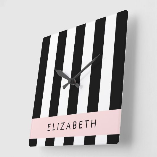 Schwarzweißstreifen, Streifen, Linien, Ihr Name Quadratische Wanduhr (Winkel)