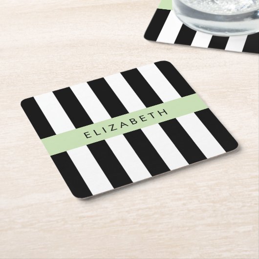 Schwarzweißstreifen, Streifen, Linien, Ihr Name Rechteckiger Pappuntersetzer (angewinkelt)