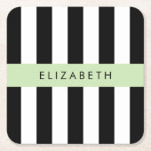 Schwarzweißstreifen, Streifen, Linien, Ihr Name Rechteckiger Pappuntersetzer (Vorderseite)