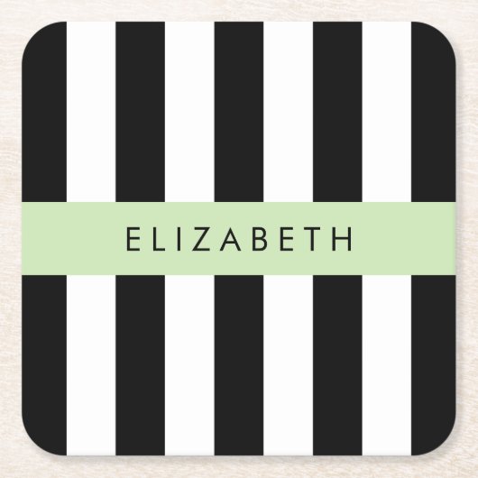 Schwarzweißstreifen, Streifen, Linien, Ihr Name Rechteckiger Pappuntersetzer (Vorderseite)