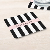 Schwarzweißstreifen, Streifen, Linien, Ihr Name Rechteckiger Pappuntersetzer (angewinkelt)