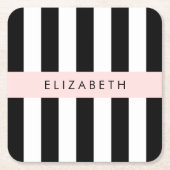 Schwarzweißstreifen, Streifen, Linien, Ihr Name Rechteckiger Pappuntersetzer (Vorderseite)