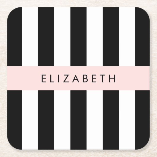 Schwarzweißstreifen, Streifen, Linien, Ihr Name Rechteckiger Pappuntersetzer (Vorderseite)