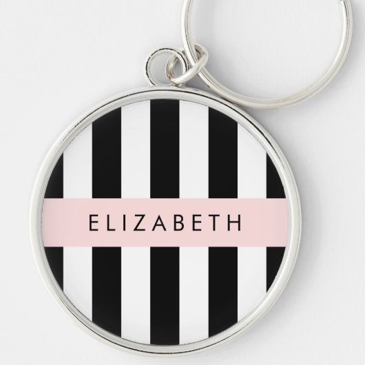 Schwarzweißstreifen, Streifen, Linien, Ihr Name Schlüsselanhänger (Vorne)