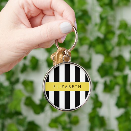 Schwarzweißstreifen, Streifen, Linien, Ihr Name Schlüsselanhänger (Hand)