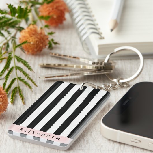 Schwarzweißstreifen, Streifen, Linien, Ihr Name Schlüsselanhänger (Vorderseite rechts)