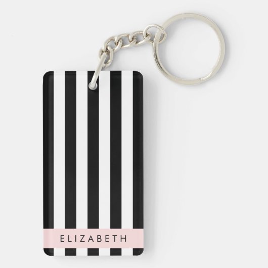 Schwarzweißstreifen, Streifen, Linien, Ihr Name Schlüsselanhänger (Rückseite)