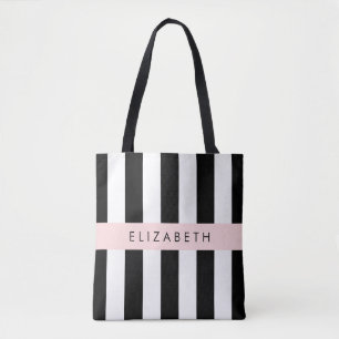 Schwarzweißstreifen, Streifen, Linien, Ihr Name Tasche