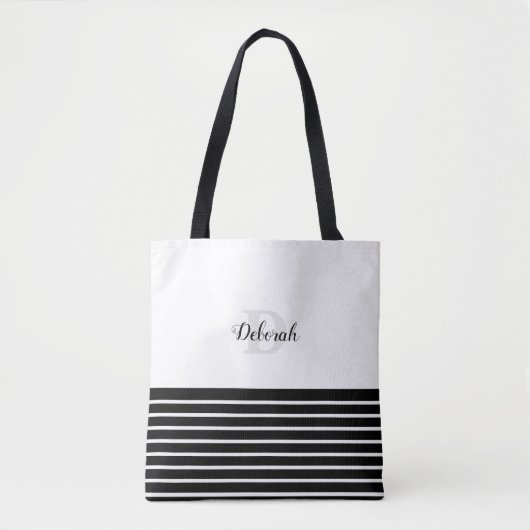 Schwarzweißstreifen und Monogramm Tasche (Vorderseite)