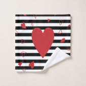 Schwarzweißstreifen und rote Herzen Badhandtuch Set (Waschlappen)