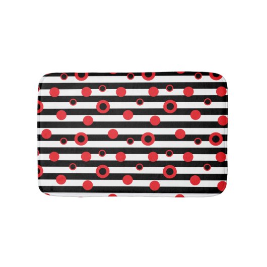 Schwarzweißstreifen und rote Kreise Badematte (Vorderseite)