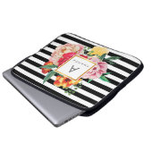 Schwarzweißstreifen Wasserfarbene Blume Laptopschutzhülle (Vorne Knopf)