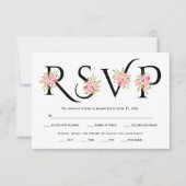 Schwarzweißtypografie, rosa Rosen - RSVP-Karte RSVP Karte (Vorderseite)