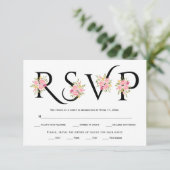 Schwarzweißtypografie, rosa Rosen - RSVP-Karte RSVP Karte (Stehend Vorderseite)