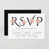 Schwarzweißtypografie, rosa Rosen - RSVP-Karte RSVP Karte (Vorne/Hinten)