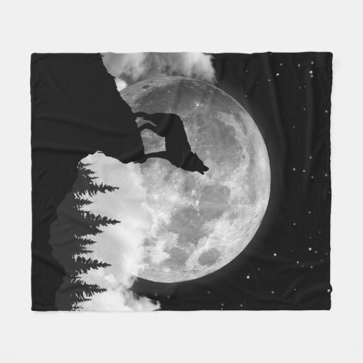 Schwarzweißwolf heult auf dem Mond Fleecedecke (Vorderseite (Horizontal))