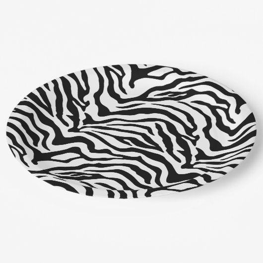 Schwarzweißzebramuster Pappteller (Schrägansicht)