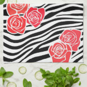 Schwarzweißzebramuster + rote Rosen Geschirrtuch (Gefaltet)