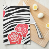 Schwarzweißzebramuster + rote Rosen Geschirrtuch (Viertel Falte)