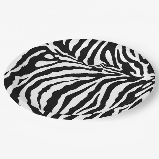Schwarzweißzebramuster, Safari-Tiere Pappteller (Schrägansicht)
