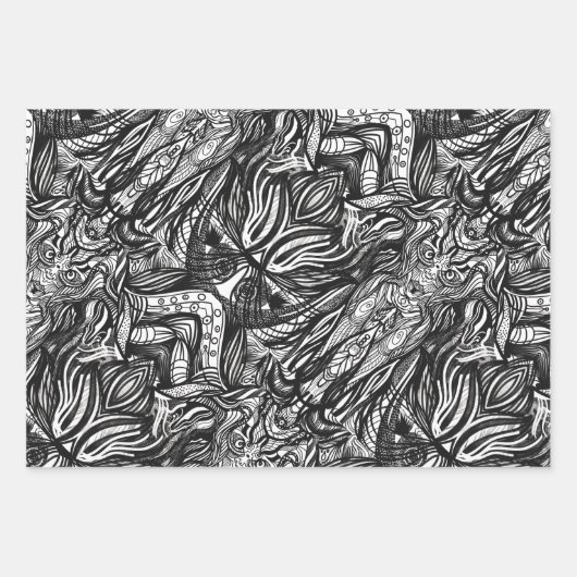 Schwarzweißzeichnungen Geschenkpapier Set (Vorderseite 3)