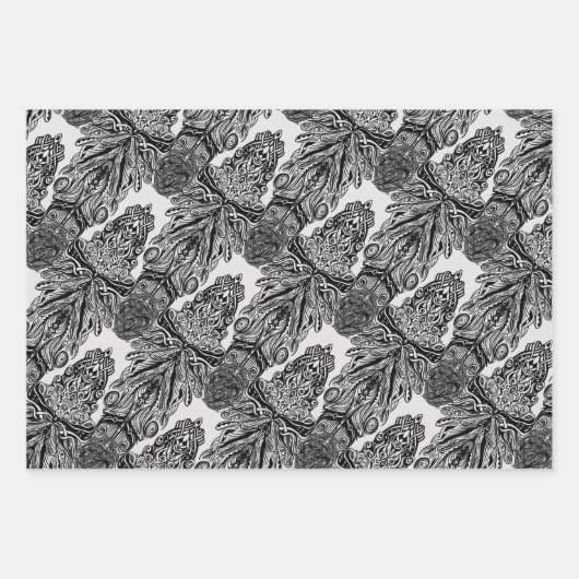 Schwarzweißzeichnungen Geschenkpapier Set (Vorderseite 2)