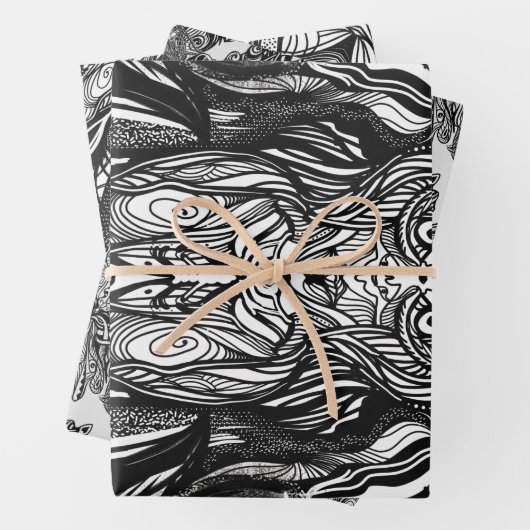 Schwarzweißzeichnungen Geschenkpapier Set (Beispiel)