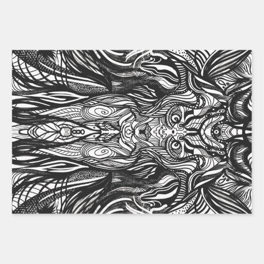 Schwarzweißzeichnungen Geschenkpapier Set (Vorderseite)