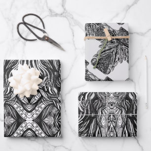 Schwarzweißzeichnungen Geschenkpapier Set
