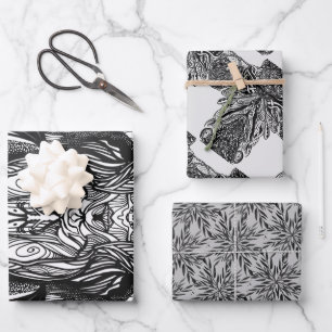 Schwarzweißzeichnungen Geschenkpapier Set
