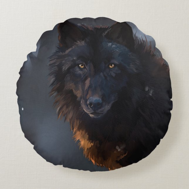 Schwarzwolf Rundes Kissen (Vorderseite)