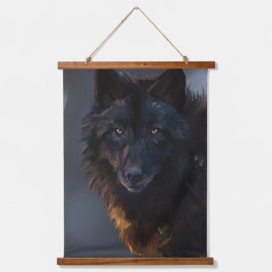 Schwarzwolf Wandteppich Mit Holzrahmen