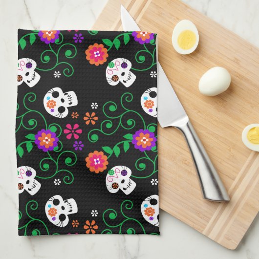 Schwarzzucker-Schädel Geschirrtuch (Viertel Falte)