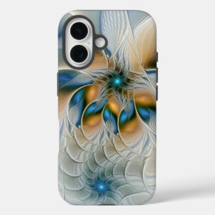 Schwebende, abstrakte Fantasy-Fraktal-Kunst in Bla iPhone 16 Hülle