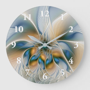 Schwebende, abstrakte Fantasy-Fraktal-Kunst in Bla Große Wanduhr