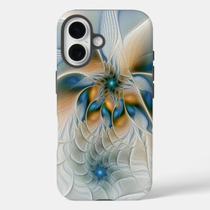 Schwebende, abstrakte Fantasy-Fraktal-Kunst in Bla iPhone 16 Hülle