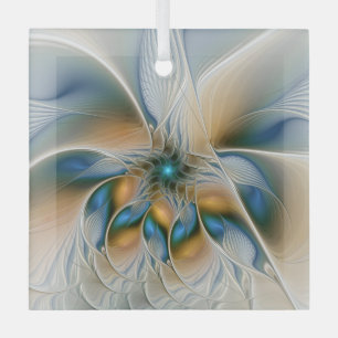 Schwebende, abstrakte Fantasy-Fraktal-Kunst in Bla Ornament Aus Glas