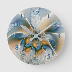 Schwebende, abstrakte Fantasy-Fraktal-Kunst in Bla Runde Wanduhr
