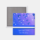 Schwebende blaue Herzen Save the Date Magnet (Vorderseite/Rückseite)
