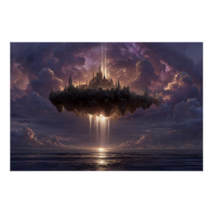 Schwebende Fantasy-Schloss-Wolkenstrahlen leuchten Poster