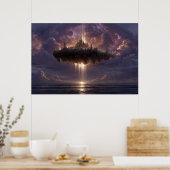 Schwebende Fantasy-Schloss-Wolkenstrahlen leuchten Poster (Küche)