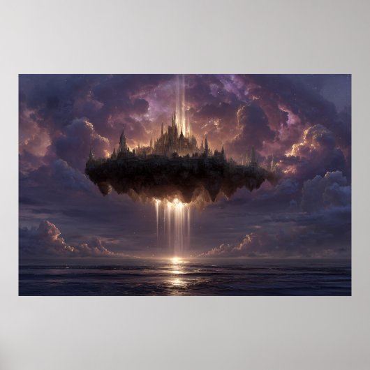 Schwebende Fantasy-Schloss-Wolkenstrahlen leuchten Poster (Vorne)