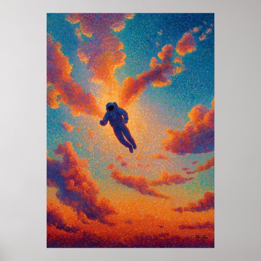 Schwebende Figur Pointillismus Traumhimmel Poster (Vorne)