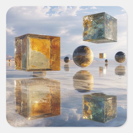 Schwebende geometrische Wunderwerke über Wasser Quadratischer Aufkleber (Vorderseite)