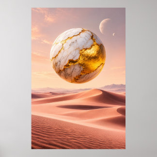 Schwebende goldene Kugel - Wüstenlandschaft der Tr Poster
