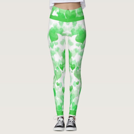 Schwebende Herzen in Grün Leggings (Vorderseite)