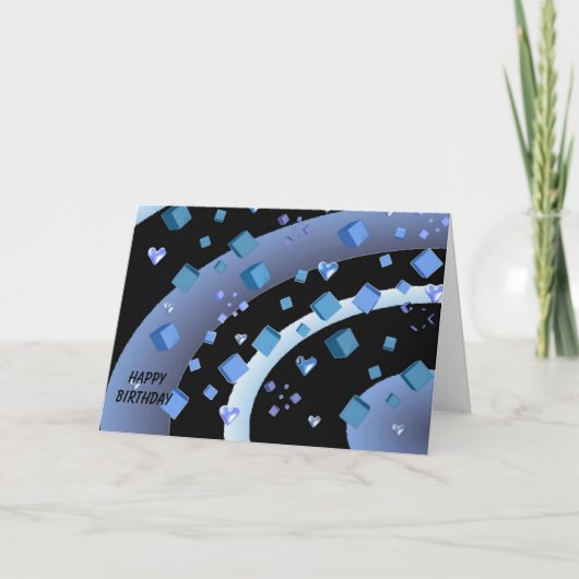 Schwebende Herzen und Kuben zum Geburtstag Karte (Vorderseite)