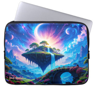 Schwebende Insel mit Wasserfall und Halbmond Laptopschutzhülle