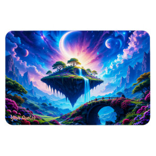 Schwebende Insel mit Wasserfall und Halbmond Magnet