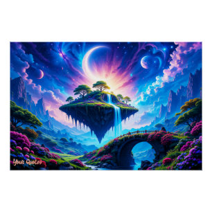 Schwebende Insel mit Wasserfall und Halbmond Poster